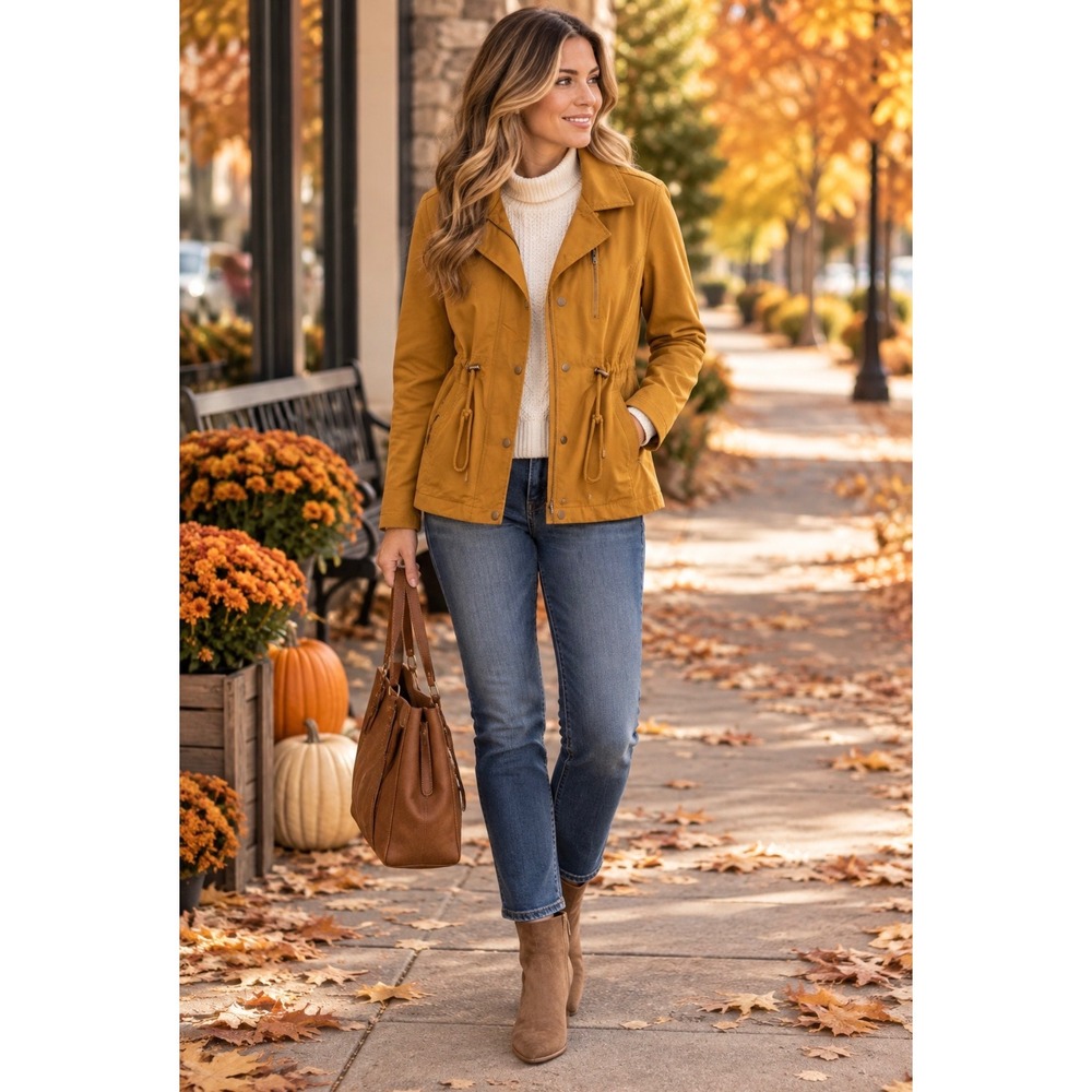 Eden Society Mustard Yellow Utility Jacket Cinch Waist Pockets Size S